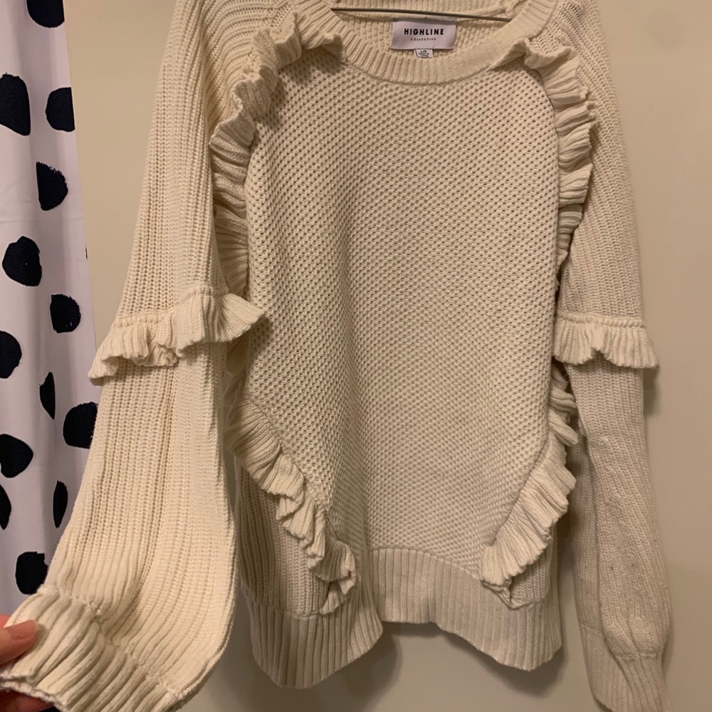 Off-White Knit Sweater with Ruffles